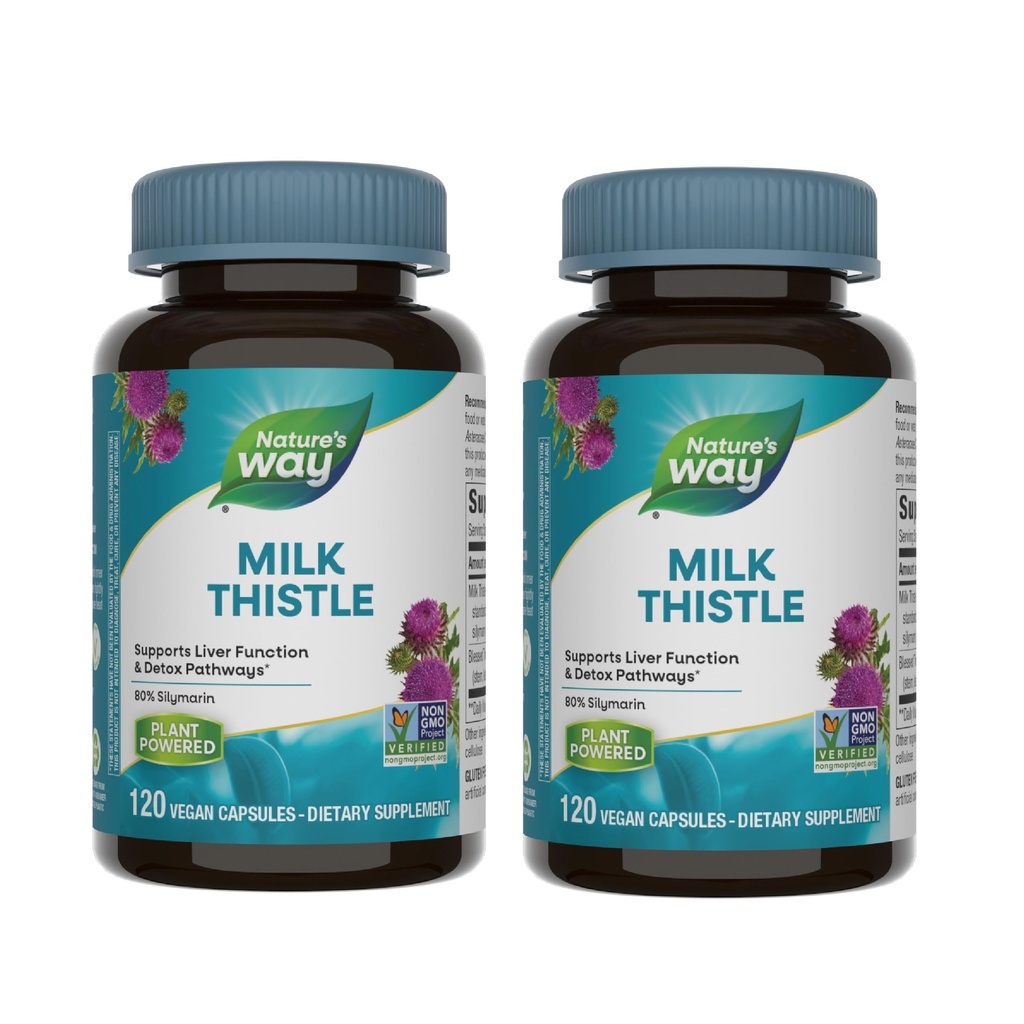 Nature's Way Milk Thistle, ondersteunt leverfunctie en ontgifting Padways*, 175 mg Milk Thistle Seed Extract Gestandaardiseerd tot 80% Silymarin per Serving, 120 Capsules (Verpakking mei Vary) - 2 Pack