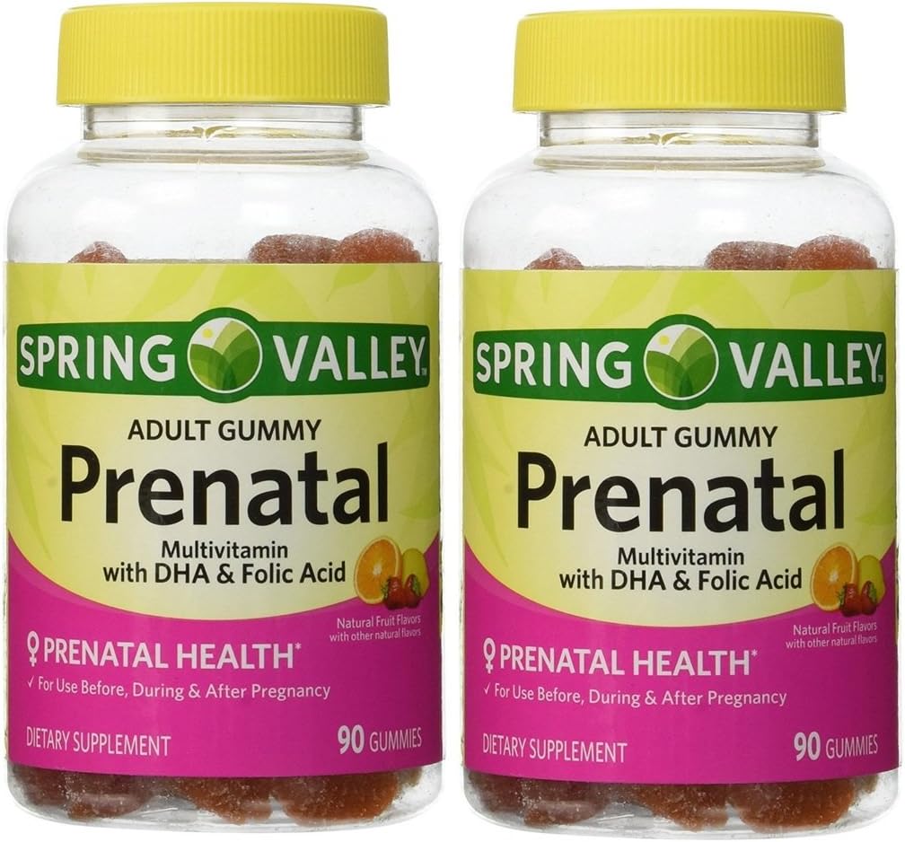 Spring Valley Adult Gummy Prenatal Multivitamin with DHA & Folic Acid (Pack of 2) 180 Gummies Total