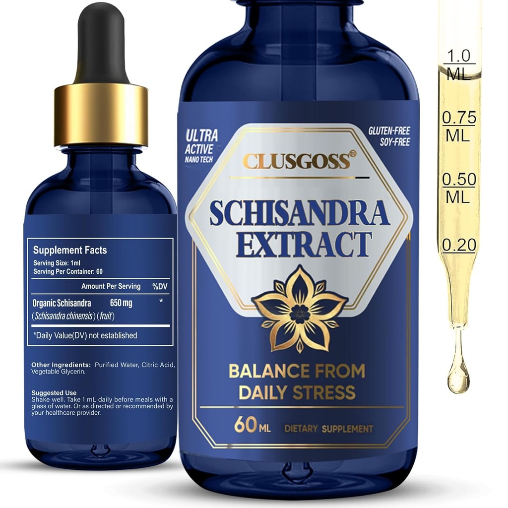 Schisandra Drops, supplément de baies de Schisandra biologique pour le soutien de l'humeur et le foie, le stress et le soulagement de la fatigue, sans alcool et sans sucre, végétalien