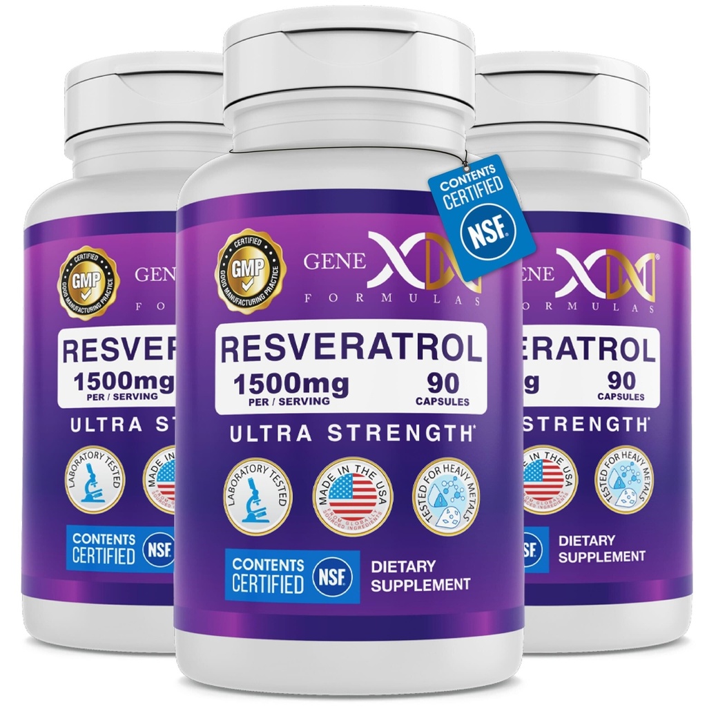 Genex Formules 1500mg Resveratrol met BioPerine voor Absorptie (3 Pack) 