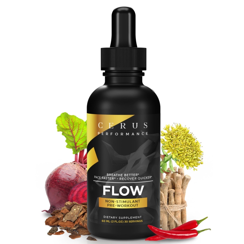 Cerus Performance Flow Endurance sans stimulants Pré-entraînement – stimule l'endurance, soutient la santé cardiaque avec des herbes naturelles, Vegan-friendly - 2 Fl Oz