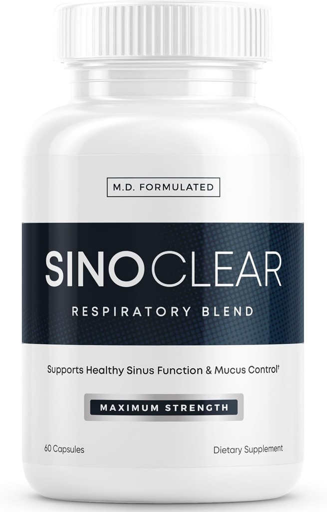 SinoClear Long Detox & Sinus Pressure Relief Supplement (60 Caps): Clean and Natural Nasal Decongestant, Sinus Relief, & Lung Cleanse Blend - NAC, Andrographis, & Thyme Leaf - GMO-Free & Made in USA