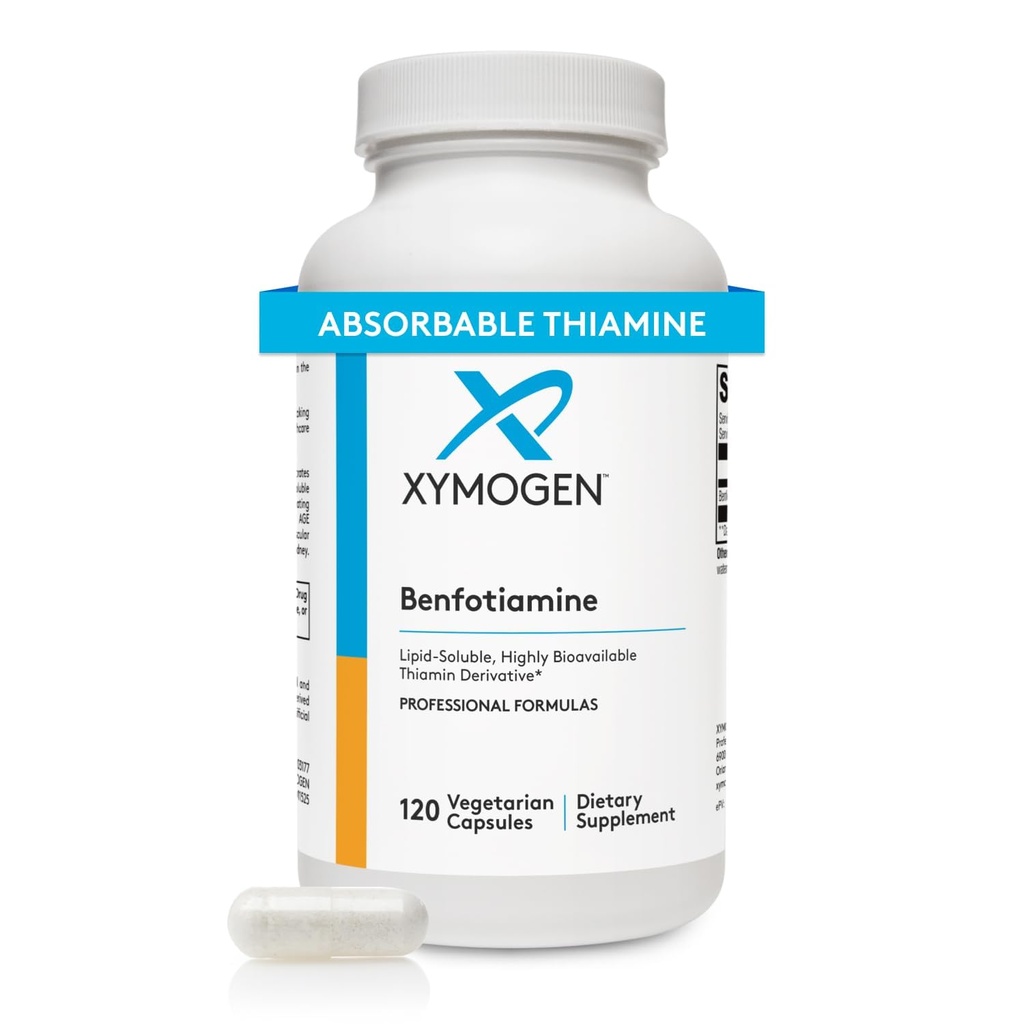 XYMOGEN Benfotiamine 300mg - Supplément de Thiamine B1 hautement biodisponible dérivé pour soutenir la santé métabolique, nerve + vasculaire (120 capsules)