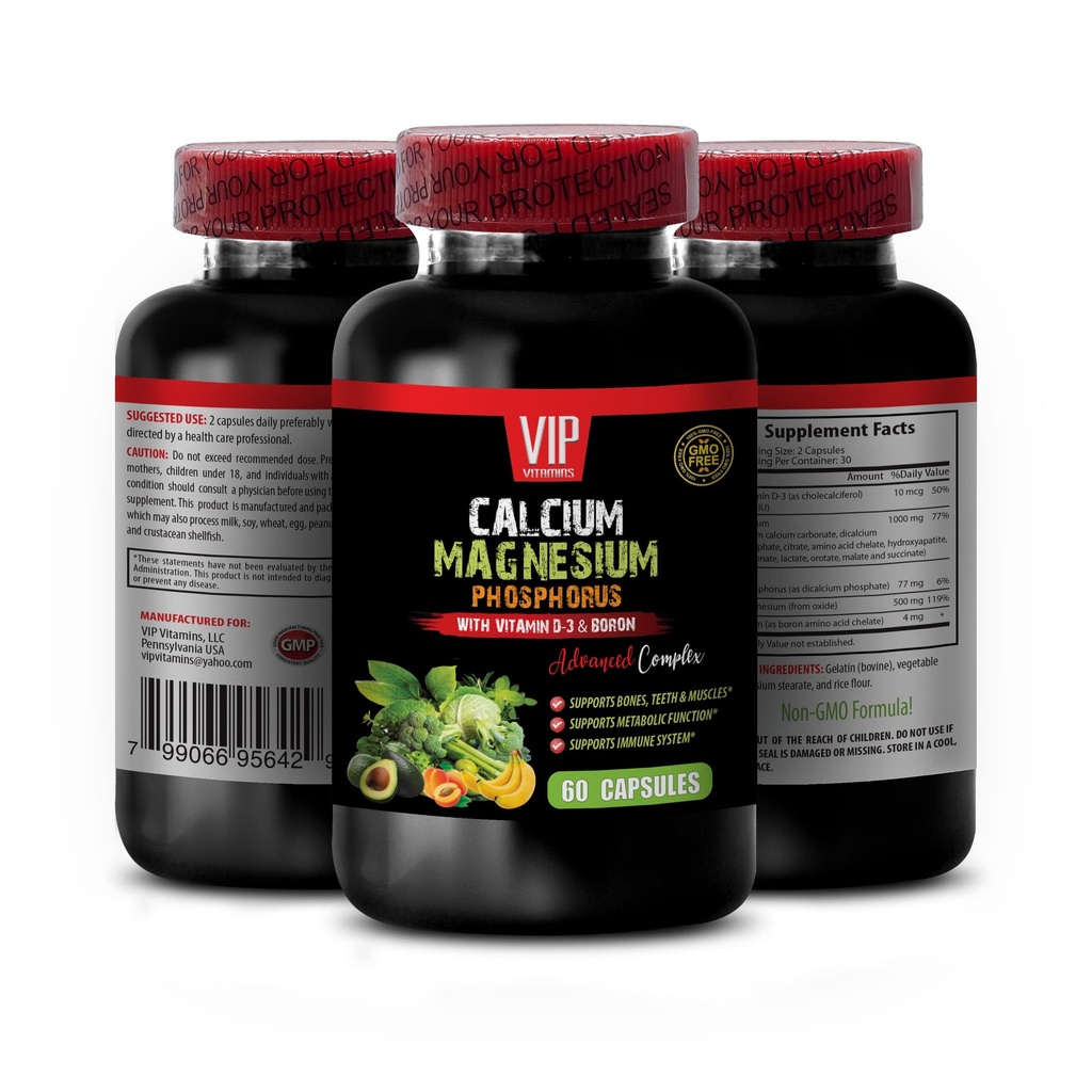 Calcium - Calcium Magnesium Fosfor met Vitamine D-3 & Boron - Vrouwen Vitaminen Immuun Ondersteuning met Calcium, Calcium Supplement met Vitamine D, Calcium Magnesium Kalium 1 Bot 60 Caps