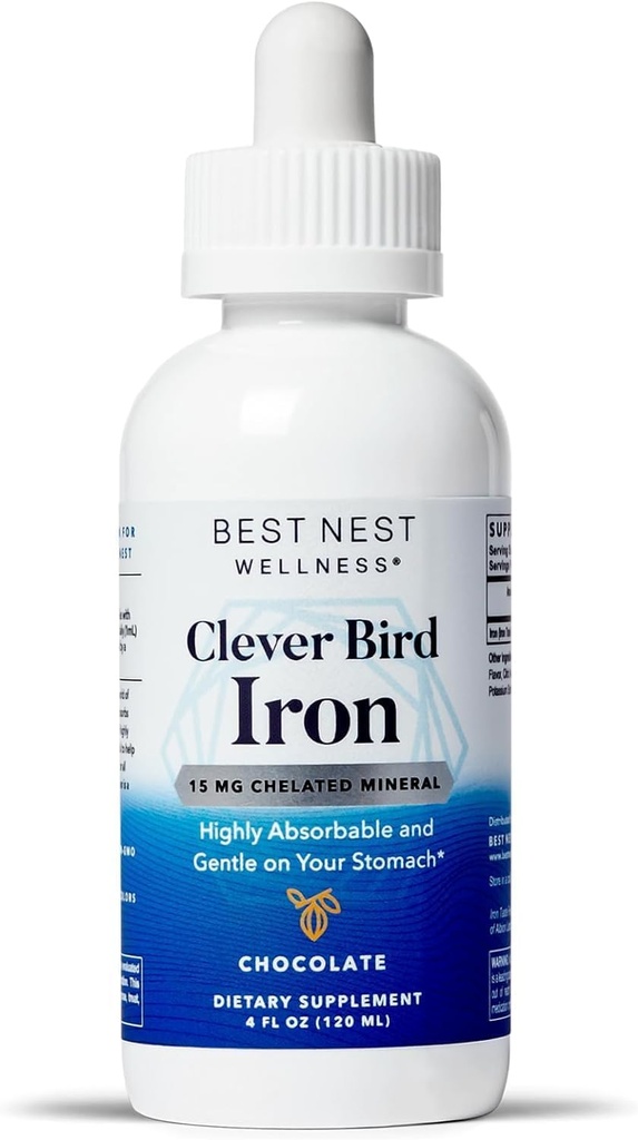 Best Nest Wellness Liquid Iron - Brain Health Support Supplement met Albion Smaakvrij Iron - Aids Energy & Red Blood Cell Production - Bio available Iron Formula - Chocolate, 4 fl oz (120 Servings)