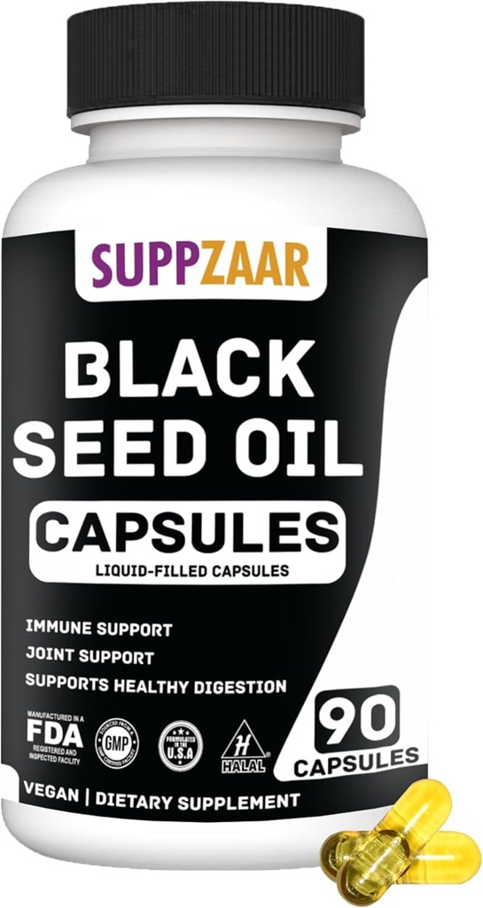 Vegan Black Seed Oil 1000mg. Cold-Pressed Black Cumin Seed Oil for Immune, Structure, Skin & Digestie Non-GMO, Gluten & Gelatine Free - 45 Servings, 90 Liquid Filled Capsules