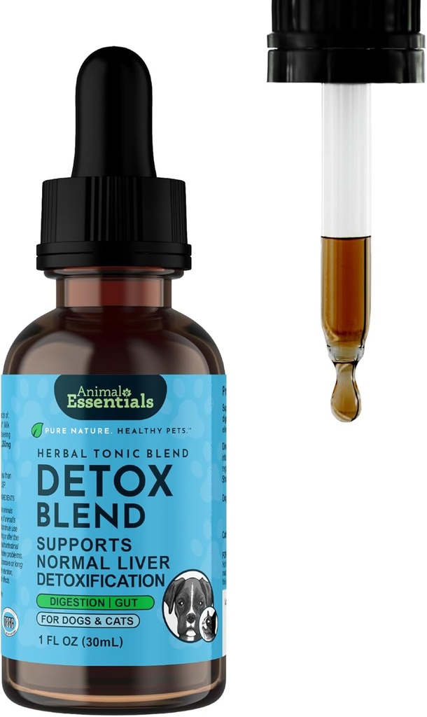 Dieren Essentials Detox Blend - Lever ondersteuning voor honden & katten, leversupplement, kruidenformule, biologische menselijke kwaliteit kruiden, Vet aanbevolen - 1 Fl Oz