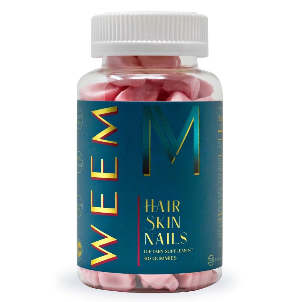WEEM Hair Skin and Nails Gummies - Ondersteunt gezond haar - Vegan biotine vitamines voor vrouwen en mannen Ondersteunt snellere haargroei, sterkere nagels, gezonde huid, extra sterkte (1)