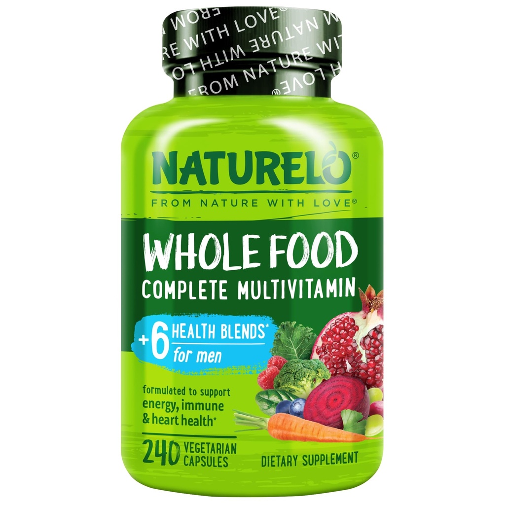 NATURELO Hommes Multivitamines - Multivitamines alimentaires pour hommes avec des vitamines, minéraux - 240 Capsules végétariennes pour l'énergie, le cerveau, le coeur, la santé des yeux*