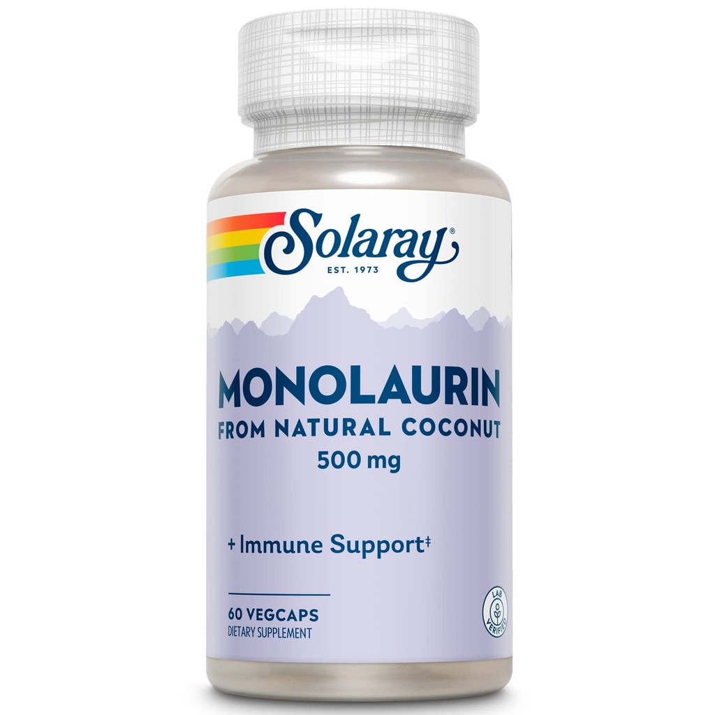 SOLARAY Monolaurin 500mg van Natural Coconut - Monolaurin Supplement for Powerful Nutritive Support - 60 dagen geld terug garantie, Lab geverifieerd - 60 porties, 60 VegCaps
