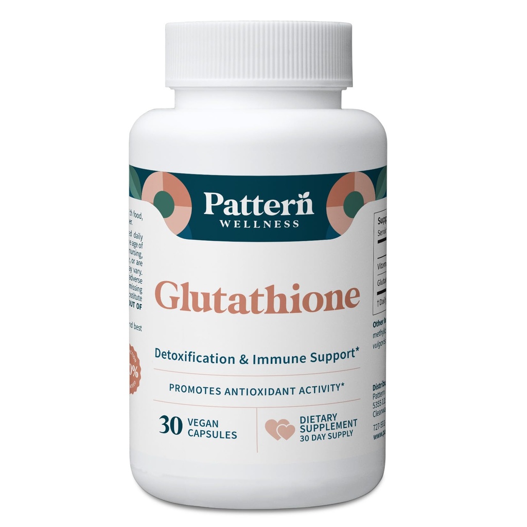 Patroon Wellness Glutathion Supplement - Actieve gereduceerde Glutathion Formule met Toegevoegde Vitamine C - Cell, Antioxidant, + Immune Health Ondersteuning - 30 Vegan Capsules