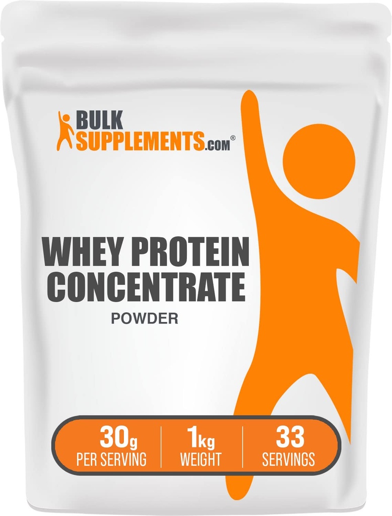 BulkSupplements.com Wei Proteïneconcentraatpoeder - Wei Proteïnepoedersupplement, ongezoet, ongearomatiseerd en glutenvrij, 30 g per portie, 1 kg (verpakking van 1)