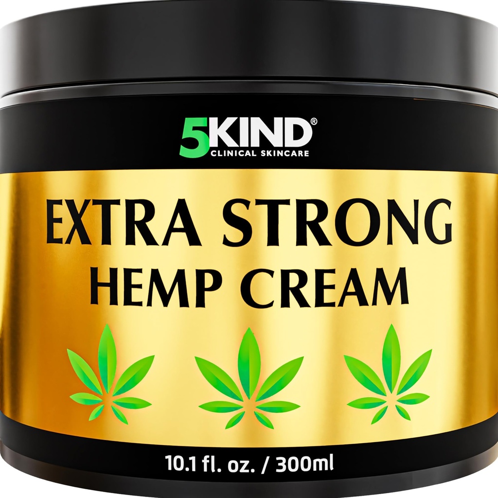 5kind Extra Sterke Hemp Cream 10.1 fl oz - Maximale sterkte - Natuurlijke verzachtende verlichting Joint Cream - Spier Rub voor onderrug, gewrichten, nek, knieën & schouders