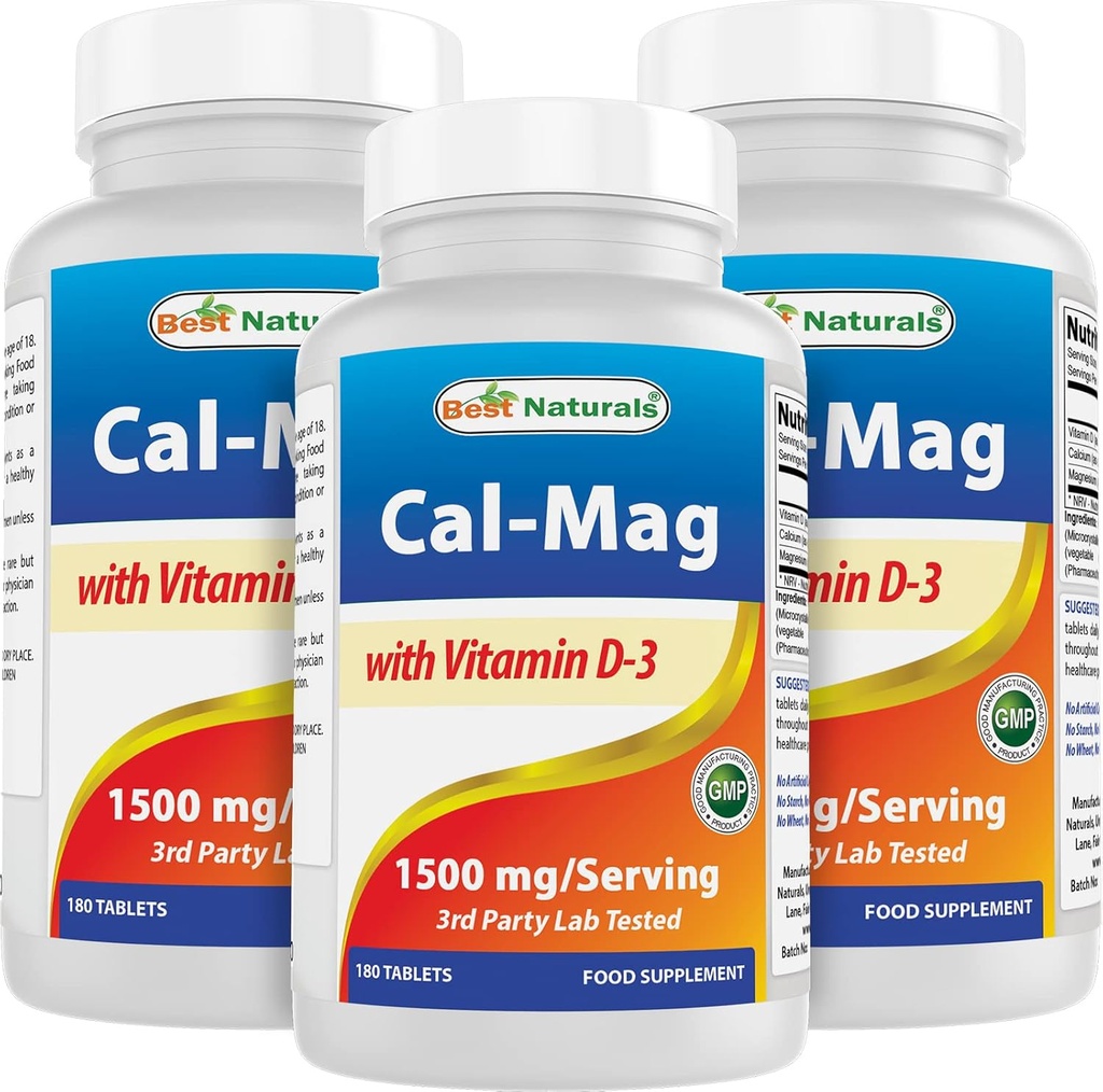 Best Naturals Calcium Magnesium met vitamine D3 1500mg Serveer 180 tabletten (180 Tellen (pakket van 3)