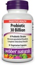 Webber Naturals Probiotica, Hoge Potentie, 30 miljard CFU, voor mannen, vrouwen en volwassenen, Plank Stable (geen koeling vereist), 8 Probiotische Strains, 30 Vegetarische Capsules, voor de spijsvertering gezondheid