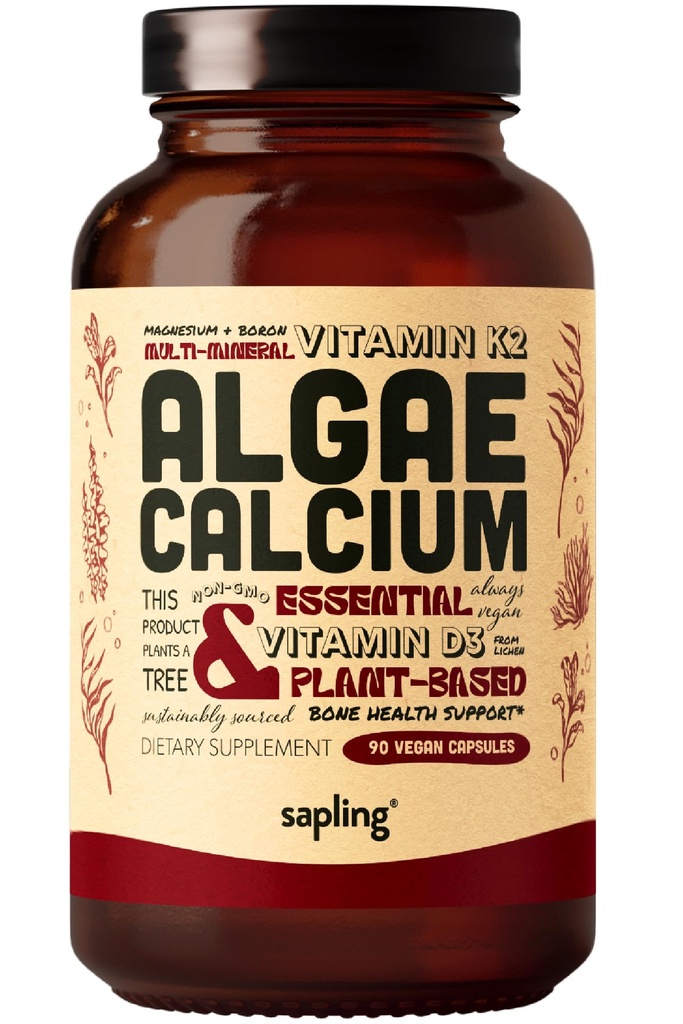 Calciumsupplement - Whole Food with Vitamine K2 & D3, Magnesium, Zink, Boron, Mineral Complex. Bron duurzaam van Red Algae. voor bot kracht en ondersteuning. Niet-GMO & Vegan 90 capsules.