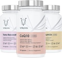 Vitruvin Beauty + Comfort Pack COQ10 200mg + Trans- Resveratrol 500mg + Curcumin 500mg, Veganistisch, Non-GMO, Glutenvrij, Gelatinevrij. Gezonde huid, Hear, joints en hersenen