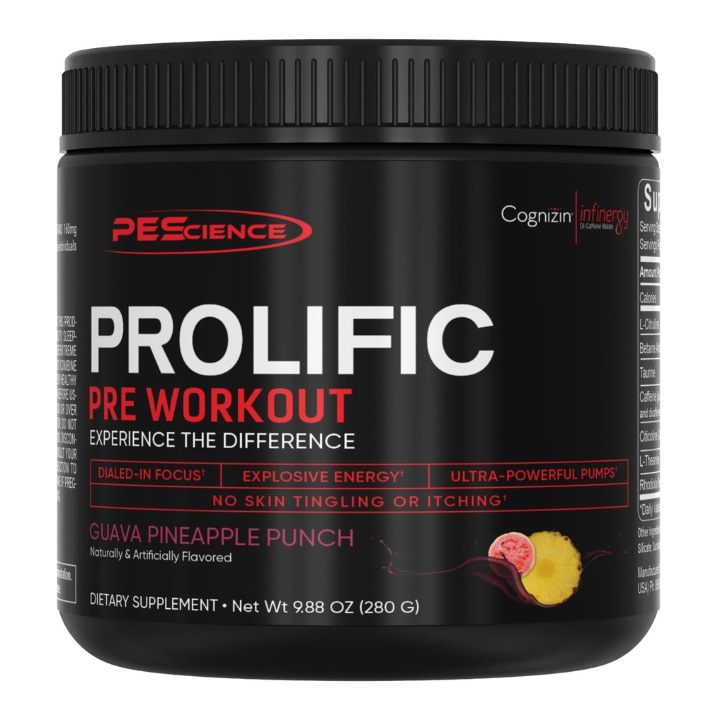 PEScience Prolific Pre Workout Powder for Men & Women with L-Citrulline Nitric Oxide Booster, Energy Powder & Nootropic for Focus 
