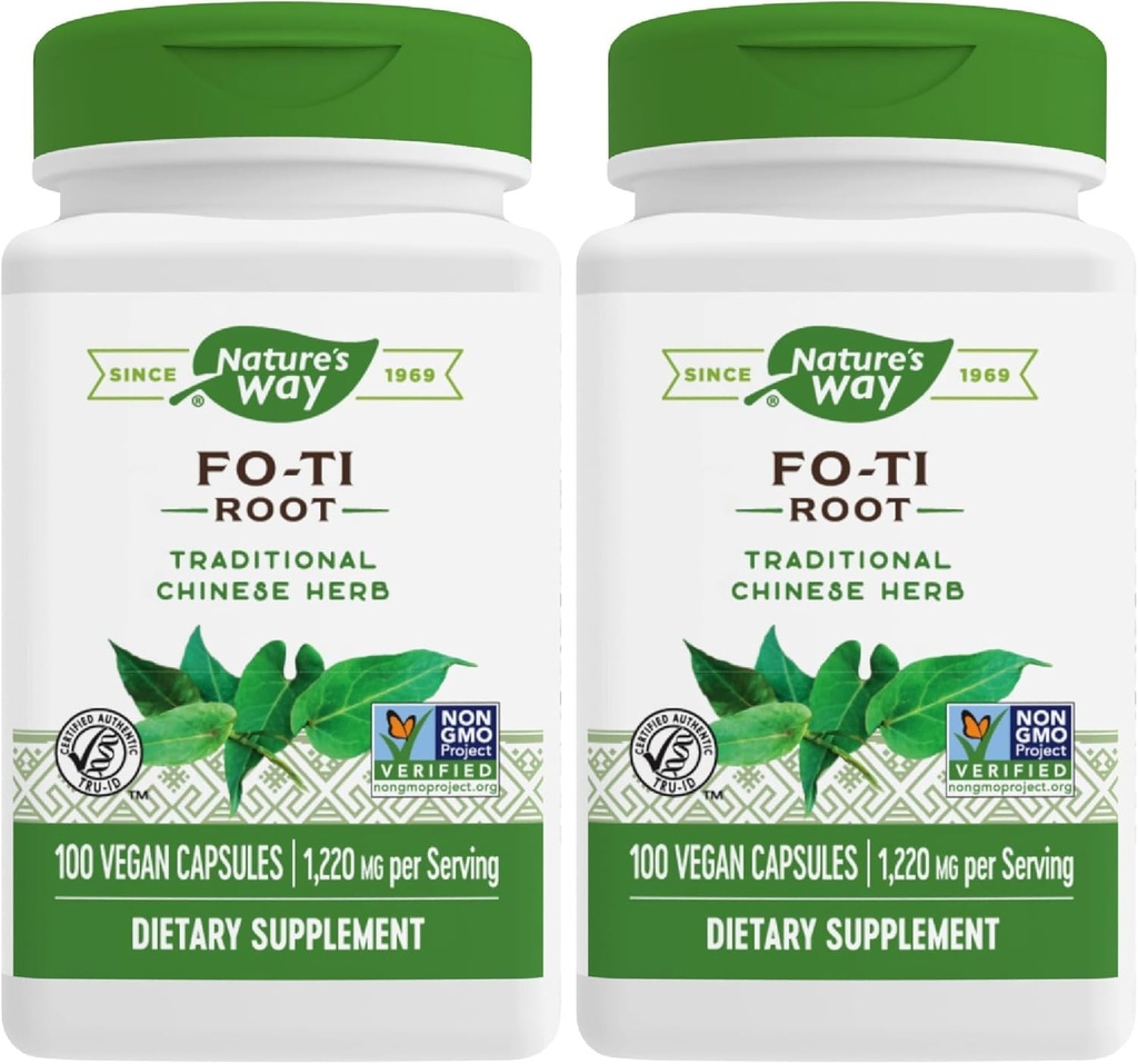 Nature's Way Fo-Ti Root, Traditional Chinese Herb, 1,220 mg per Serving, 100 Capsules (Pack of 2)
