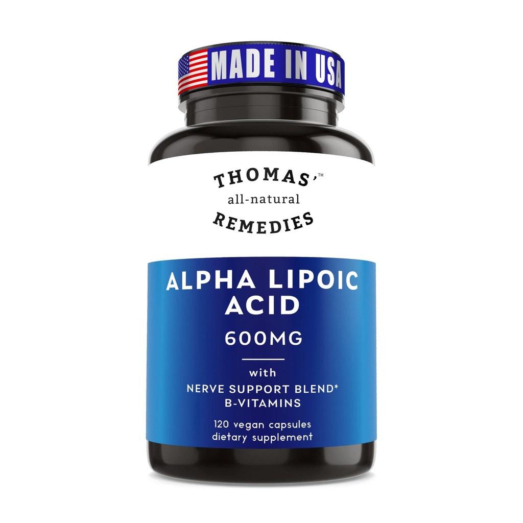 Thomas' all-natuurlijke remedies Alpha Lipoïne Acid 600mg, 120 Capsules met B-vitaminen, Vegan, Geen vulstoffen