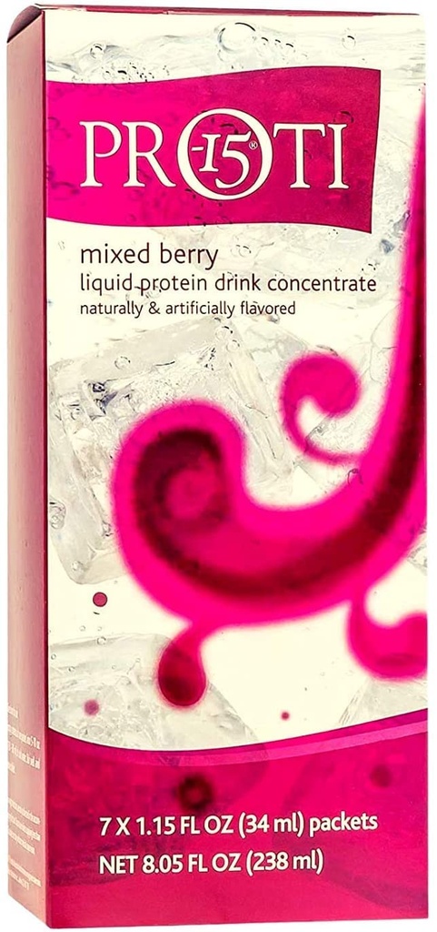 PROTIFIT - Mélange concentré de fruits liquides à haute teneur en protéines, 15g de protéines, sans gras, faible teneur en glucides, faible teneur en calories, compatible avec les protéines idéales, 7 portions par boîte (Berry mélangé)
