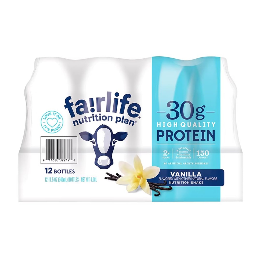 Fair Life Nutrition Plan High Protein Liquid Shake, Vanille, 11.5 Fl Oz, Pack van 12