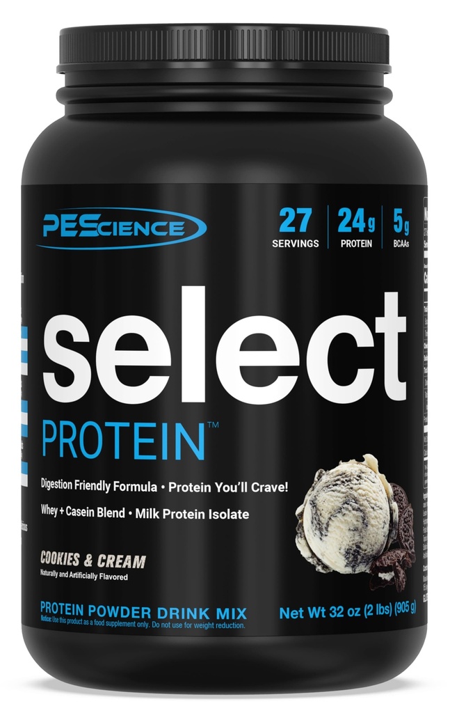 PEScience Select Protein Powder, Wei en Caseïne Blend, Clean Protein Powder for Women and Men, Low Calorie, Low Carb, Keto Friendly, Gluten Free - Cookies and Cream - 27 Servings