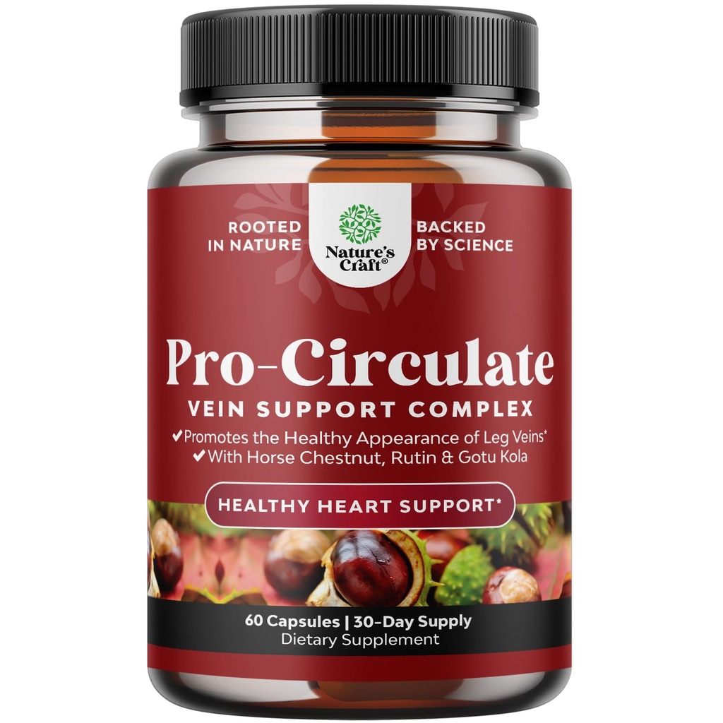 Vein Support Supplementen Been en Veins - Full Body Circulation Supplement for Spider & Varicose Veins and Improved Flow with Horse Chestnut Extract & Flavonoids - Vegan Non-GMO Mini Caps (1 maand)