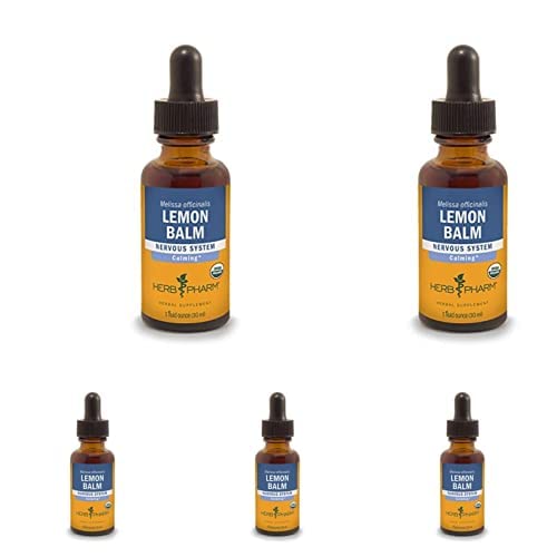 Herb Pharm Certified Organic Lemon Balm Liquid Extract for Calming Nervial System Support, Organic Cane Alcohol, 1 Ounce (Pack of 5)