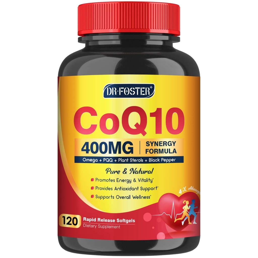 CoQ10 400mg SoftGels COQ10 - CQ10 Coenzyme Q10 Supplément, plus PQQ, Oméga 3, et vitamine E, pour l'énergie cardiaque et cellulaire, 120 portions