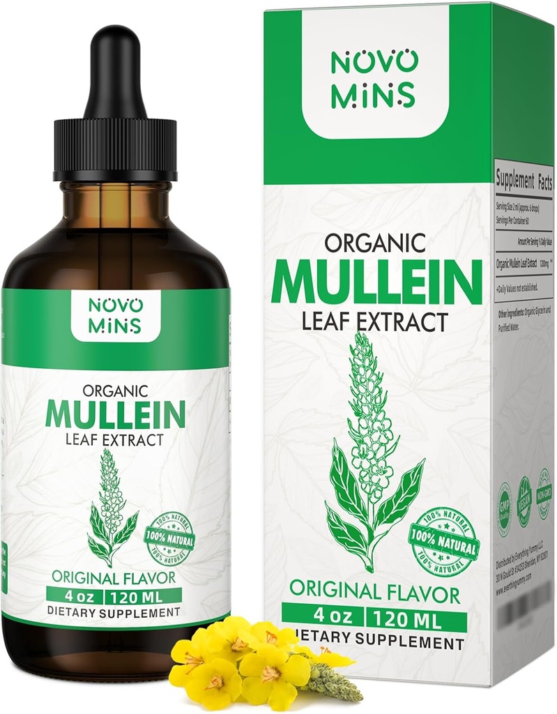 Teinture de la feuille de Mullein - Nettoyant pulmonaire - Détox pulmonaire végétalien - gouttes de soutien respiratoire et immunitaire - Supplément naturel Extrait liquide 4 fl.oz. Chlorophylle