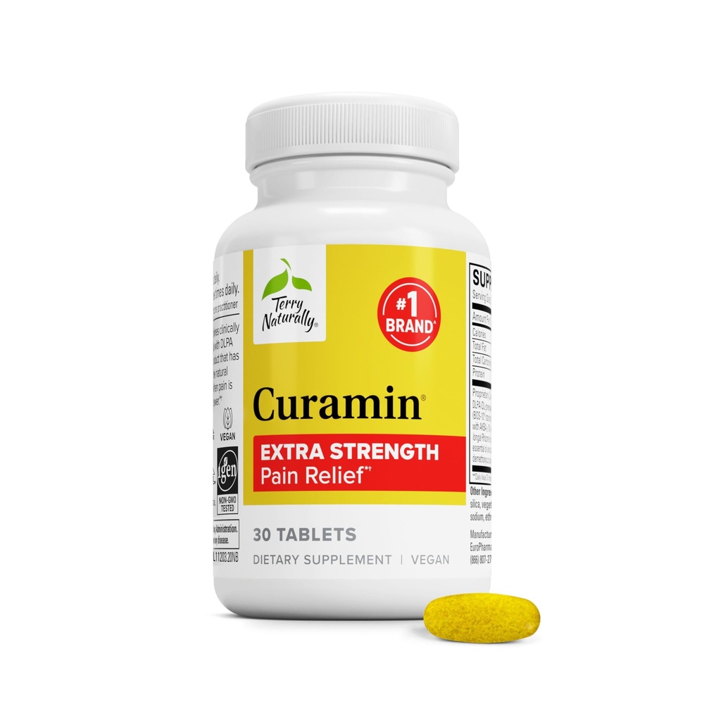 Terry naturellement Curamin Extra Strength - Supplément Curcumin & Boswellia pour un support de circulation sain - Supplément curcuma pour soutenir les articulations, la santé musculaire et la production d'endorphine - 30 comprimés