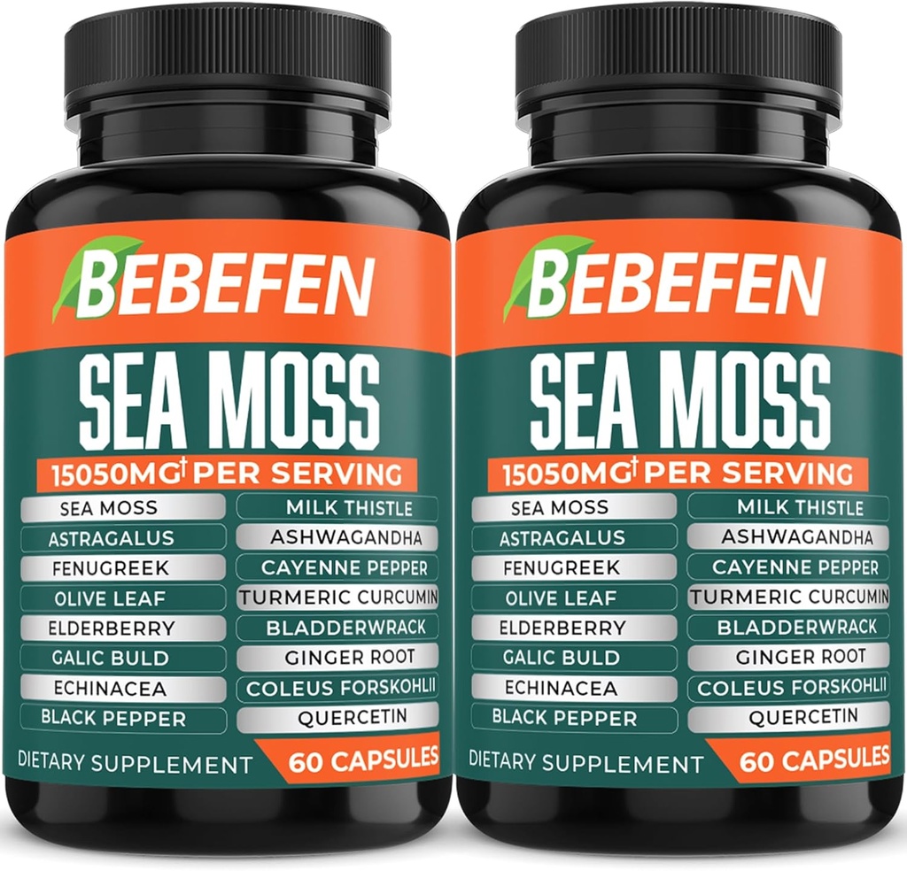 BEBEFEN (2 Packs) 15050mg Sea Moss Capsules met Ashwagandha, Fenegriek, Bladderwrack en nog veel meer - Immune System & Body Management