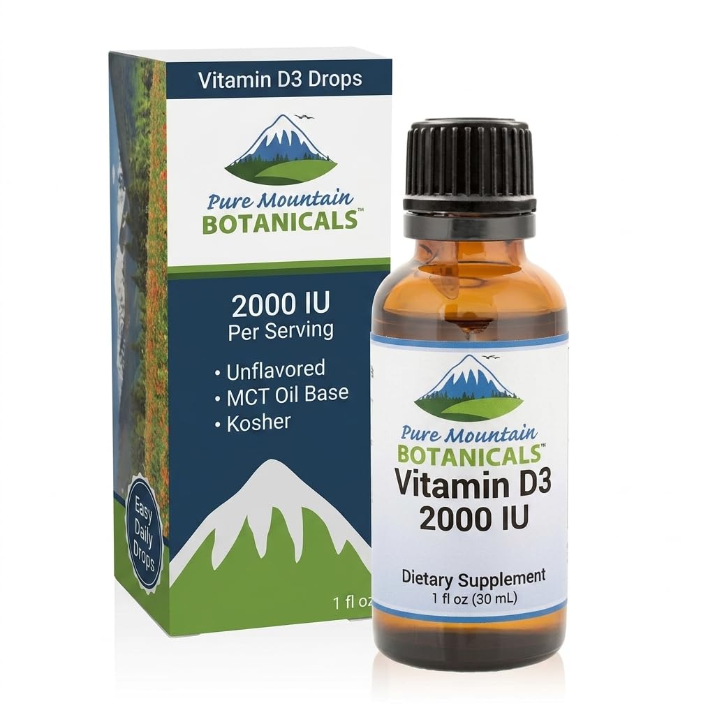 Liquid Vitamin Drops - Unflavored Kosher D3 Liquid Drops in MCT Oil - 2000iu per Serving - 1oz Bottle