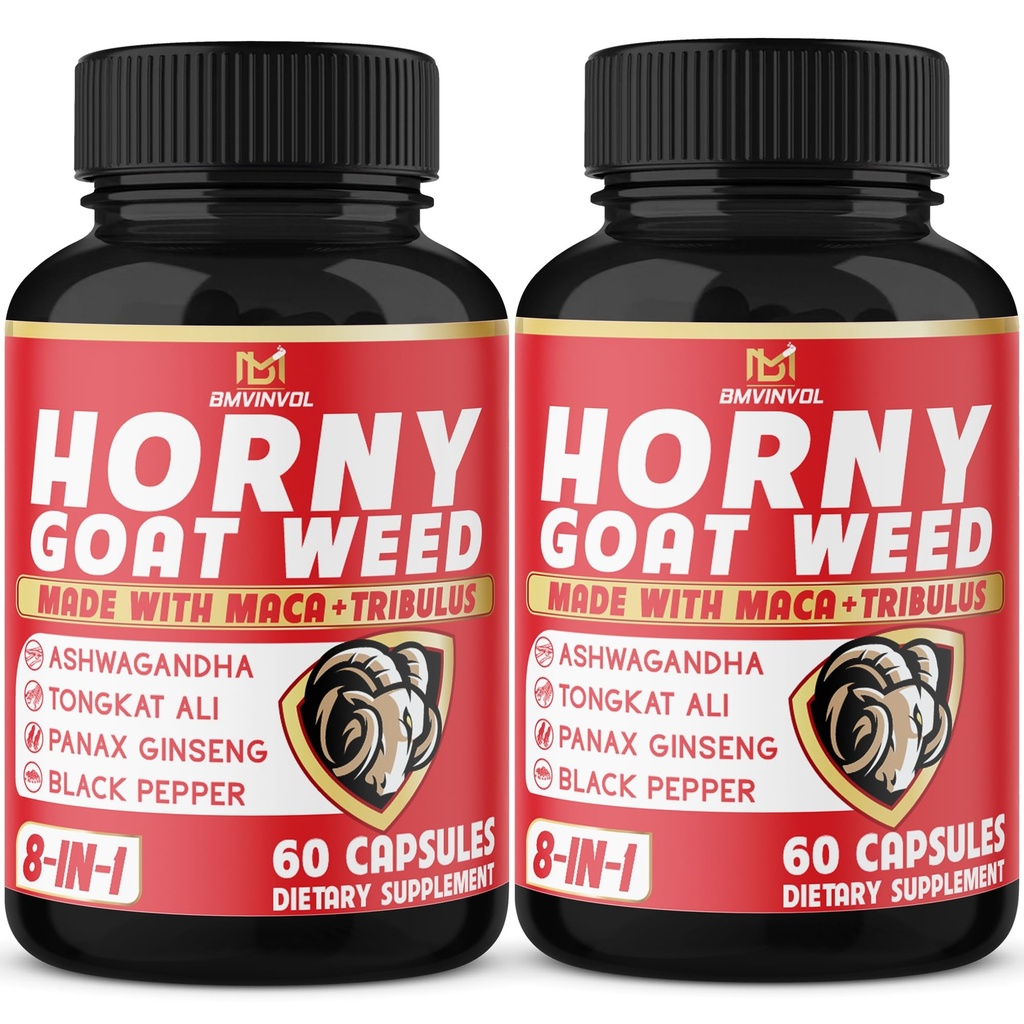 BMVINVOL (2 verpakkingen) Geile geitenkruid Capsules met Maca, Tribulus, Ginseng. Ashwagandha,Tongkat Ali - 8-in-1 voor ondersteuning van energieniveaus