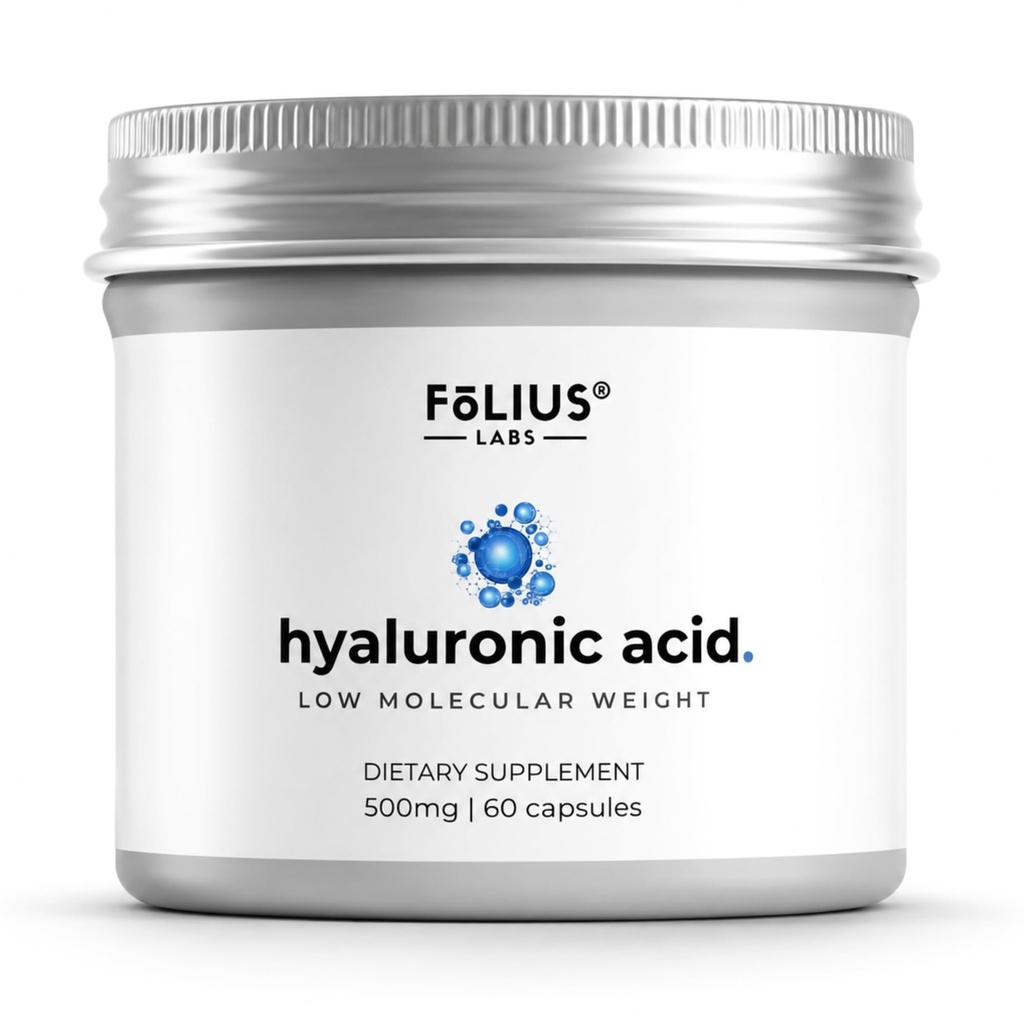 Ultra High Purity Hyaluronic Acid Capsules 500mg - 95% Natrium Hyaluronaat - Hoog Gezuiverd en Biobeschikbaarheid - Laag Moleculaire Gewicht - Niet GMO Gefermenteerd - 60 Capsules