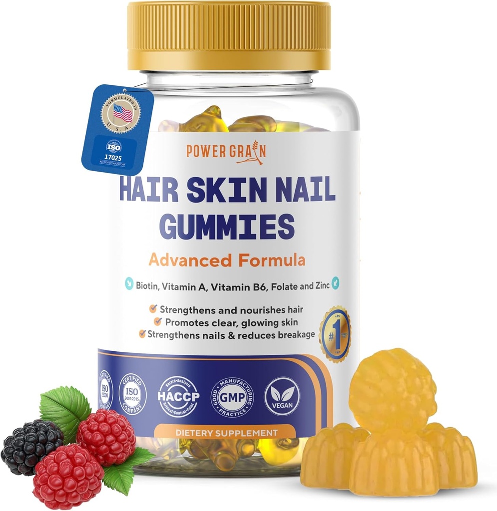 Peau de cheveux et ongles premium Gommies – 5 000 Mg de biotine Vitamines véganes pour les hommes et les femmes – favorise la croissance des cheveux sains, les ongles forts, la peau radiante – 10X Force supplémentaire - Blueberry Flavour
