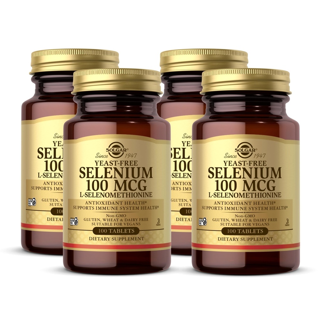 Solgar Gistvrije Selenium 100 mcg - 100 tabletten, verpakking van 4 - Ondersteunt Antioxidant & Immune System Health - Non-GMO, Glutenvrij, Dairy Free, Kosher - 400 Totaal porties