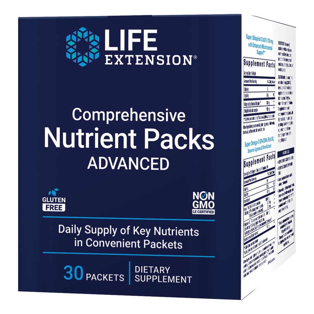Prolongation de la durée de vie Packs nutritifs complets avancés, Curcumine, Huile de poisson, multivitamine, CoQ10, multis et suppléments, 30 paquets sur la route, sans gluten, non-OGM