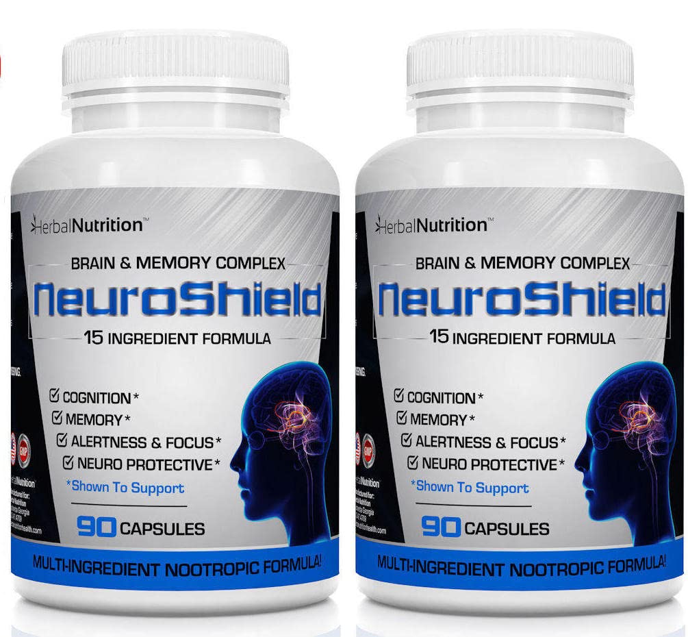 NeuroShield, Supplément Cerveau Un Supplément Cerveau Nootrope et Mémoire, Contient Huperzine A, Ginko Biloba, Bacopa Plus Antioxydants pour la Santé du Cerveau, Multi-Ingrédients, 2 Bouteilles, 180 Capsules