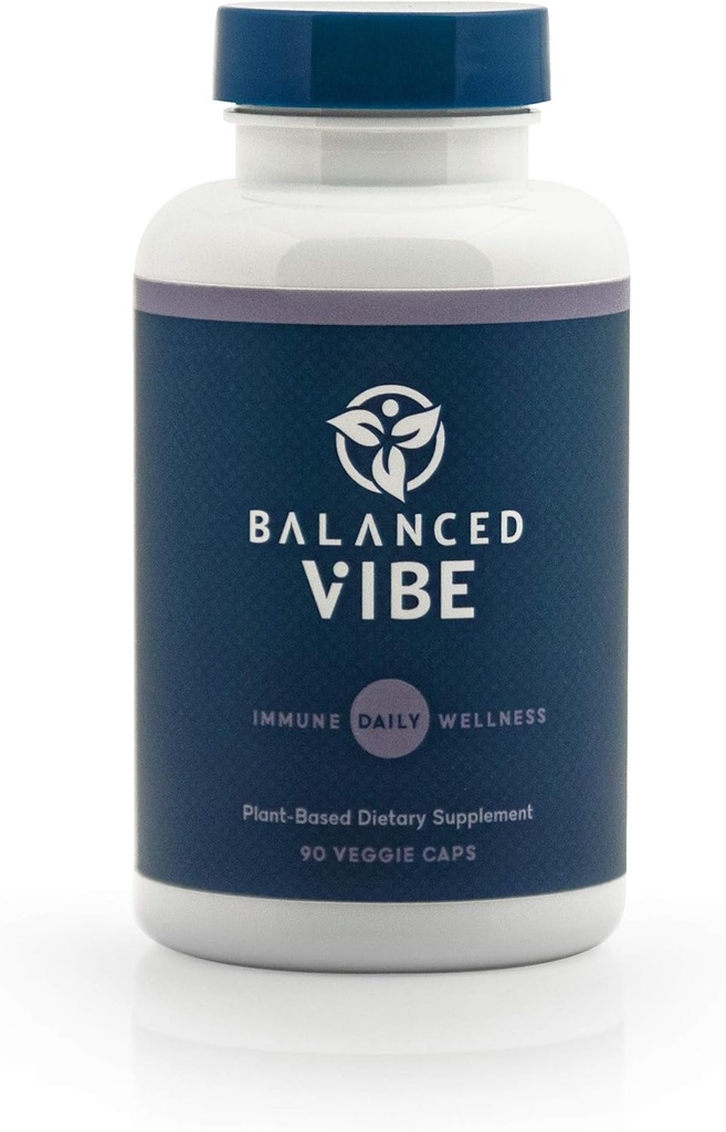 Balanced Vibe Immune System + Stress Support - 90 Blendable Capsules. Biologische Astragalus, Reishi & Shiitake Paddestoelen, Ginseng, Ashwagandha