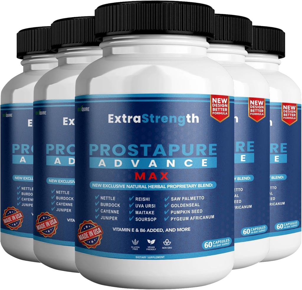 ProstaPure Advance Max Extra sterkte Prostate Health Support Supplement, Saw Palmetto, Vegan, Non-GMO, Glutenvrije 300 Capsules (5 Pack)