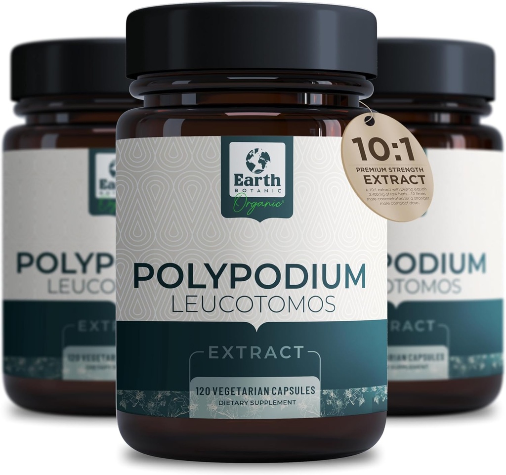 Extrait de Leucotomos de polypodium 10:1, 240 mg,120 Gélules - Soutient des soins naturels sains de la peau- Antioxydant- Toné naturel de la peau- Végétarien, non-OGM 4 mois d'approvisionnement