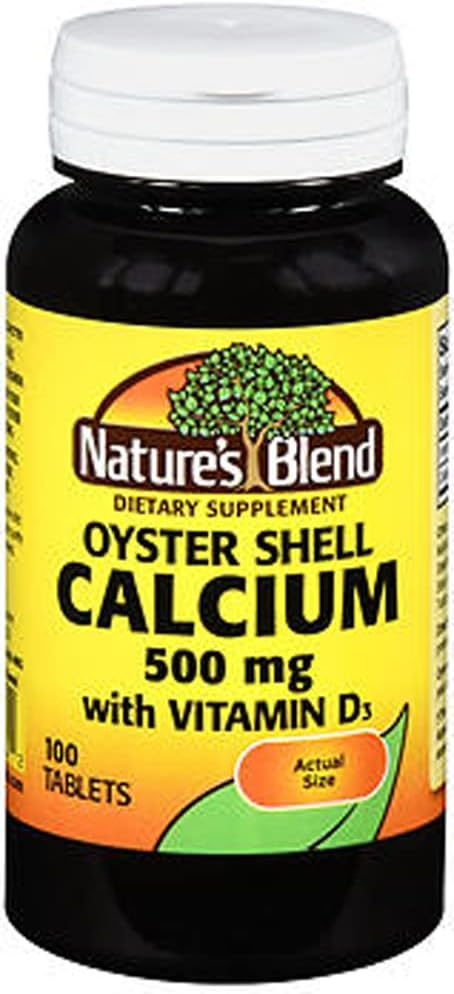 Nature's Blend Oyster Shell Calcium 500mg met vitamine D3, 100 tabletten (verpakking van 3)
