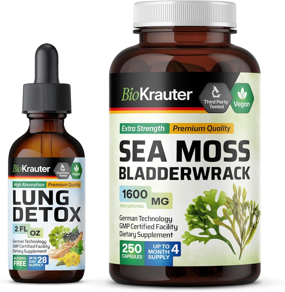BIO KRAUTER Lung Detox Tinctuur 2 Fl. Oz. & Sea Moss 250 Capsules