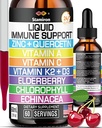 Zink quercetine Vitamine C D3 Liquid Immune Ondersteuning met vitamine A K2 Echinacea Chlorofyl en Vlierbessen - 9in1 Immuun verdediging Drops Complex for Immunity Health Respiratory Health - 60 porties