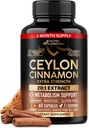 Ceylan Cinnamon Capsules - Extra Strength - Energy Heart & Metabolism Support for Men & Women - Supplément d'extrait de cannelle naturelle pure 20:1 - sans OGM et sans gluten - Fabriqué aux États-Unis - 60 capsules 2 mois