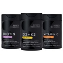 Sportonderzoek Vitamine D3 5000iu K2 100mcg, Vegan Biotin 10.000mcg met kokosolie en hoge potentie vitamine C supplement 1000mg