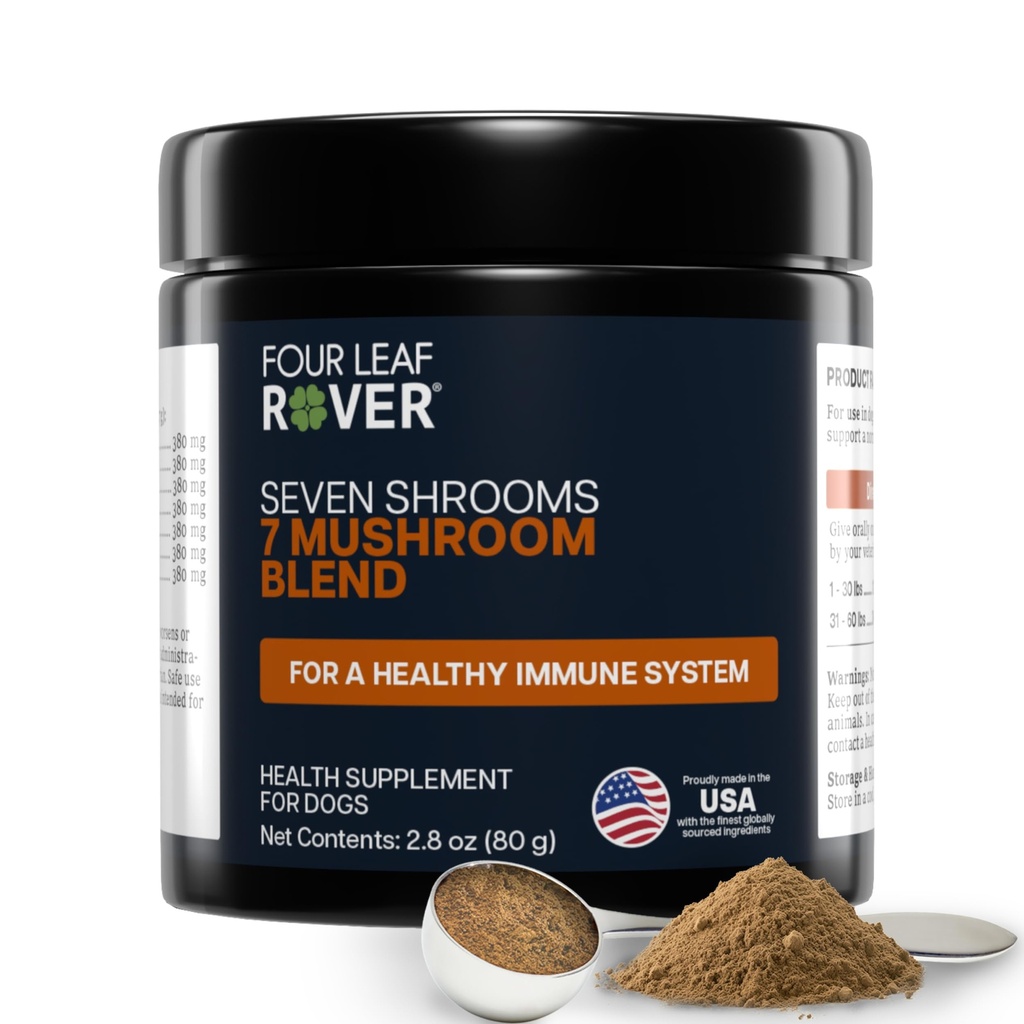 Four Leaf Rover Seven Shrooms - Biologische Paddestoel Supplement voor Honden - Veterinair Geformuleerd Geheel Paddestoel Extract