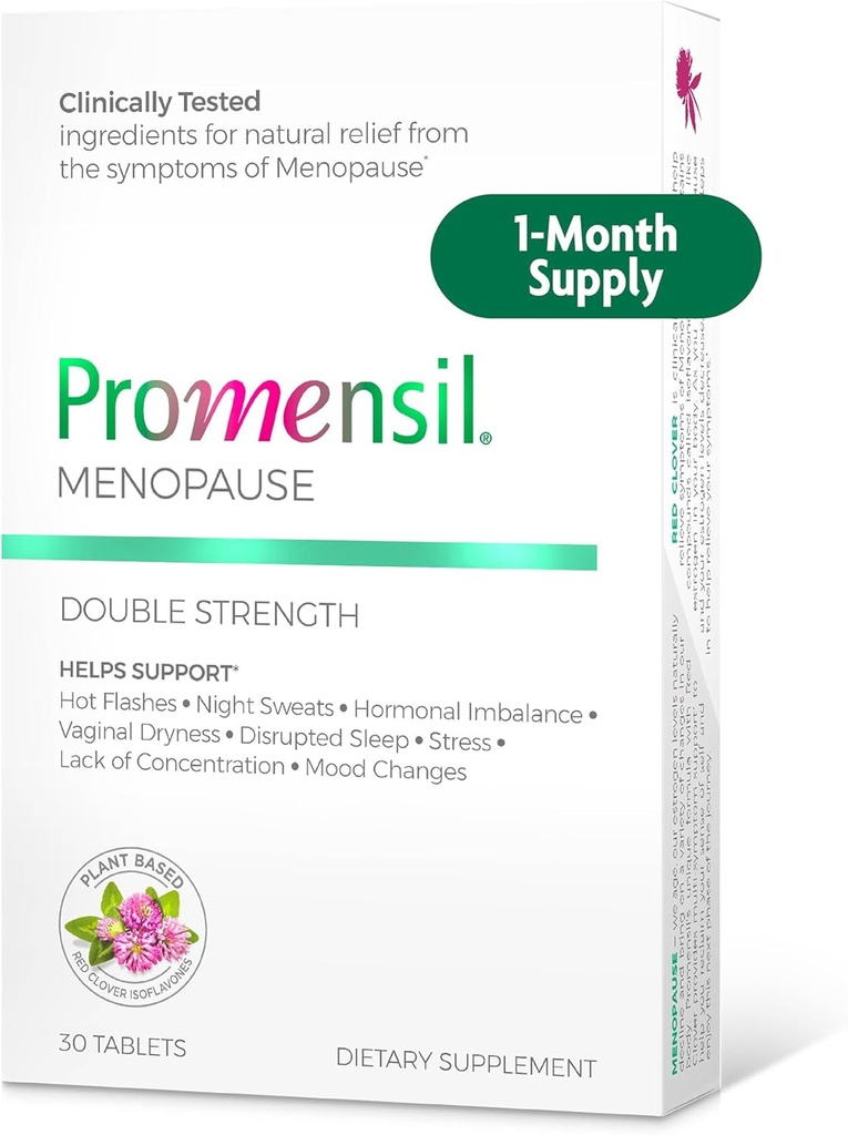 Promensil Menopauze dubbele kracht - Menopauze supplementen voor vrouwen, rode klaver Isoflavonen, helpt ondersteuning Hot Flashes, nachtzweet, rusteloosheid - 30 Tellen